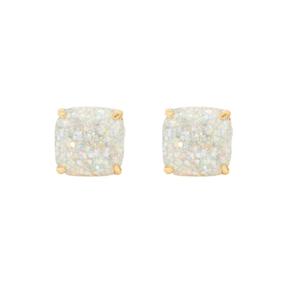 NWT Kate Spade Earings Square Mini Glitter Stud Opal Gold - Picture 5 of 5